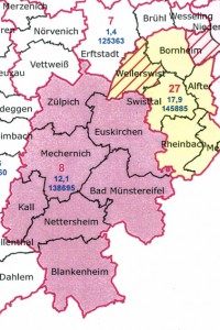 Die Gemeinde Weilerswist soll bei der Landtagswahl zukünftig zum Wahlkreis 27 Rhein-Sieg-Kreis III gehören. Grafik: IT.NRW