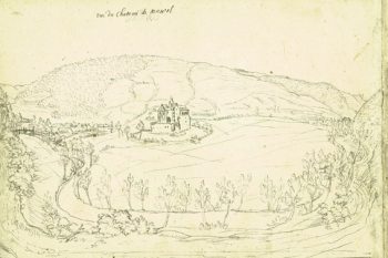 Diese Ansicht der Burg Mauel von Norden zeichnete Renier Roidkin um 1725 von einem Standort auf dem Maisberg. Copyright: Ernst Jansen