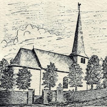 Die Rochuskirche in ihrem ursprünglichen Zustand, Zeichnung von Willi Kruff aus Gemünd. Bild: Privat